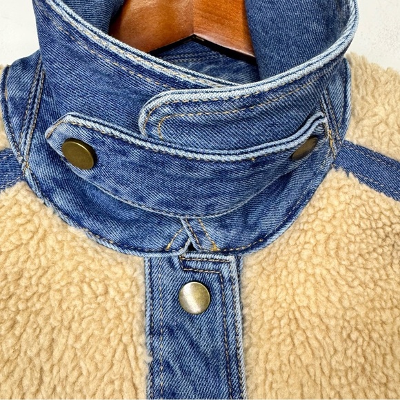 Veronica Beard Potter Cropped Denim-Trim Sherpa Jacket Size Medium - Picture 7 of 15